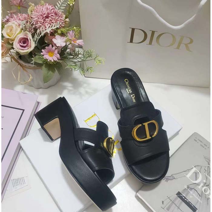 Dior Women CD 30 Montaigne Platform Slide Black Calfskin
