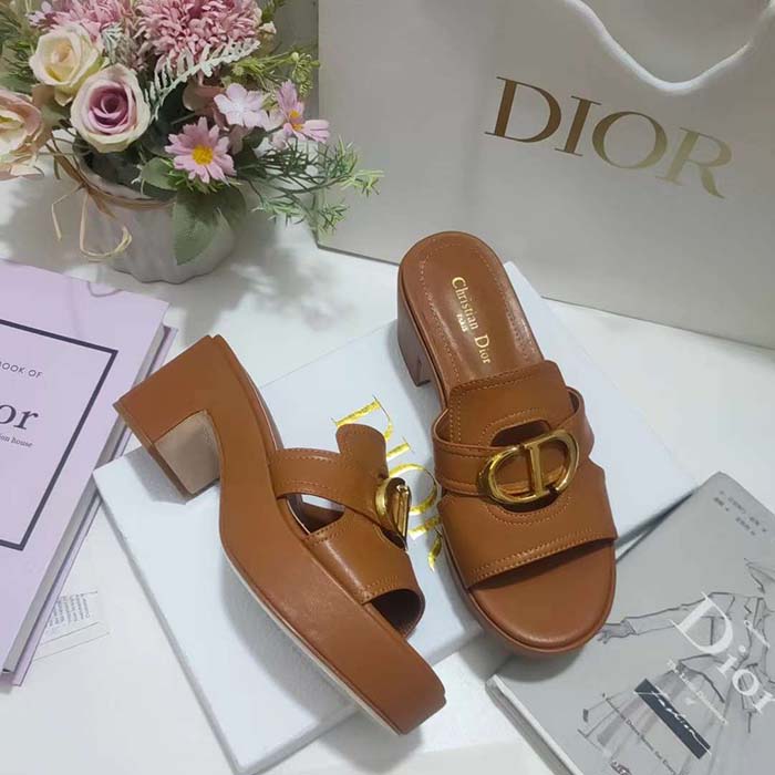 Dior Women CD 30 Montaigne Platform Slide Camel Calfskin