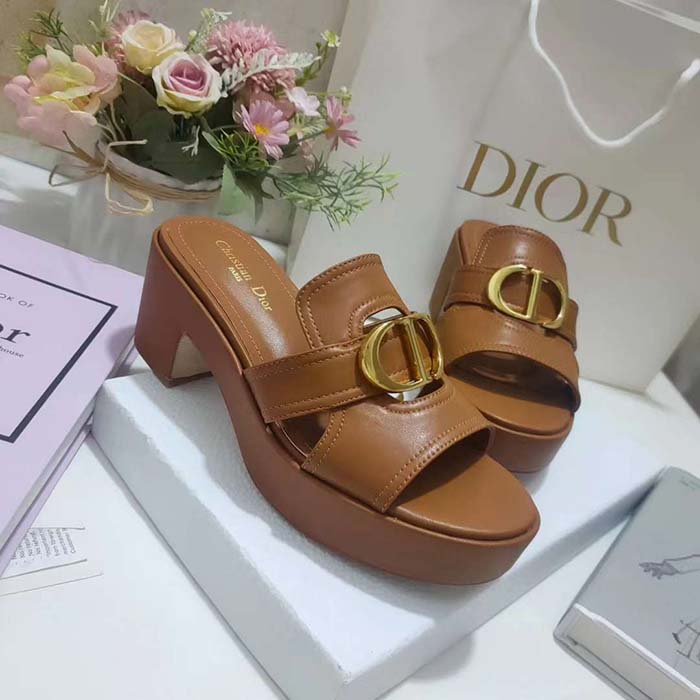 Dior Women CD 30 Montaigne Platform Slide Camel Calfskin