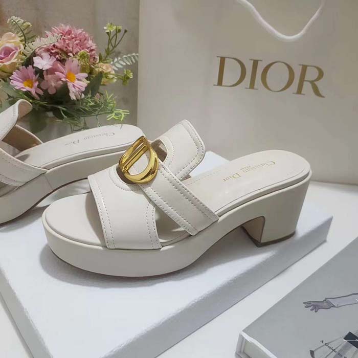 Dior Women CD 30 Montaigne Platform Slide White Calfskin