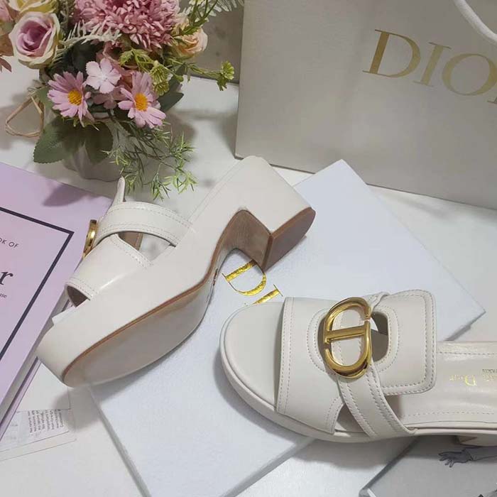 Dior Women CD 30 Montaigne Platform Slide White Calfskin