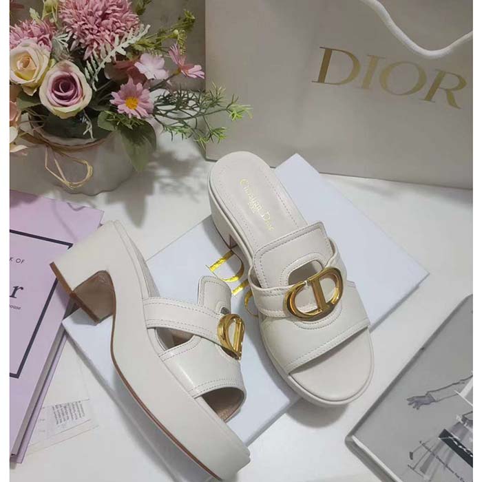 Dior Women CD 30 Montaigne Platform Slide White Calfskin