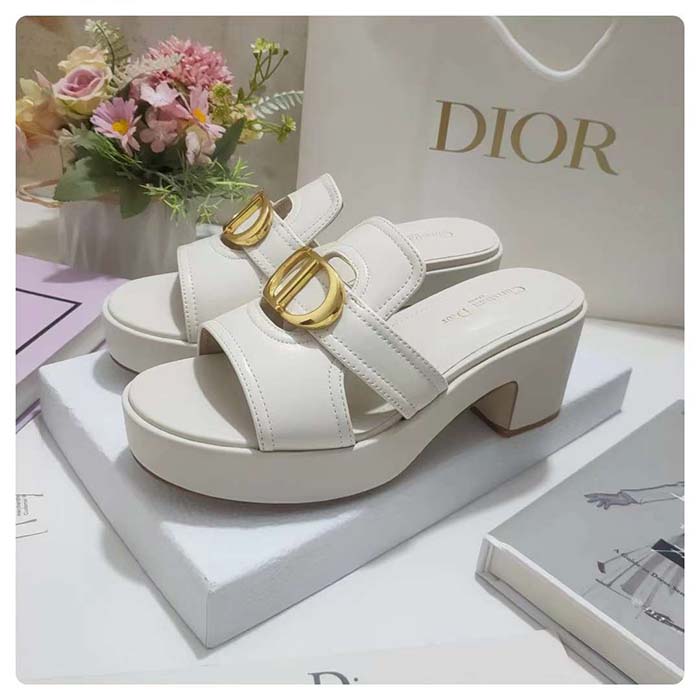 Dior Women CD 30 Montaigne Platform Slide White Calfskin
