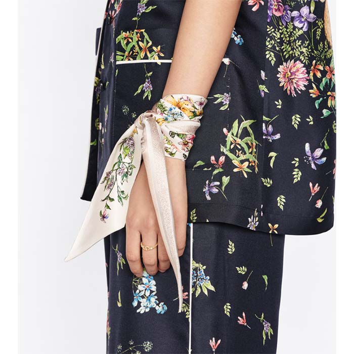 Dior Women CD D-Floral Mitzah Scarf White Multicolor Silk Twill