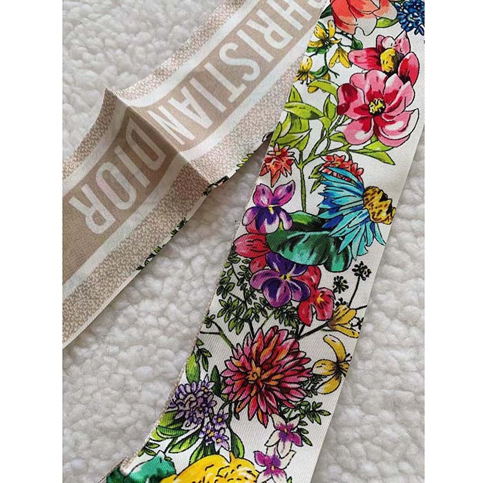 Dior Women CD D-Floral Mitzah Scarf White Multicolor Silk Twill