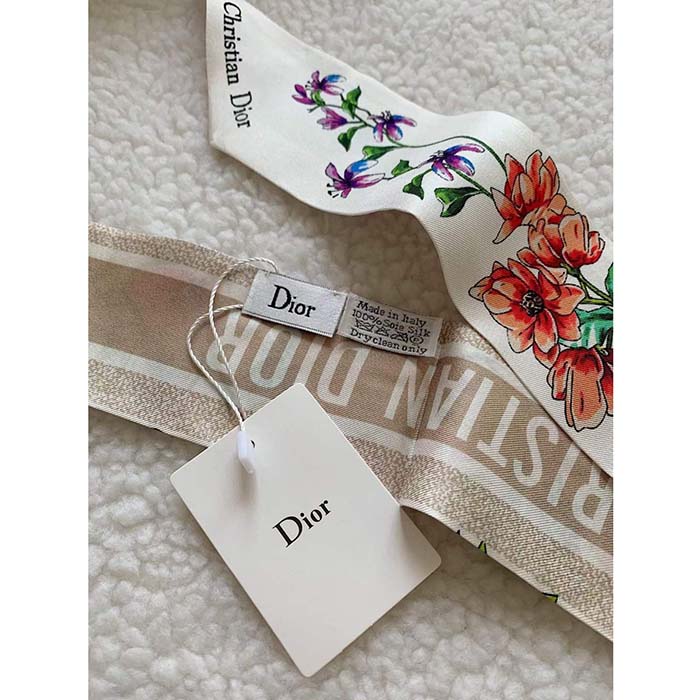 Dior Women CD D-Floral Mitzah Scarf White Multicolor Silk Twill