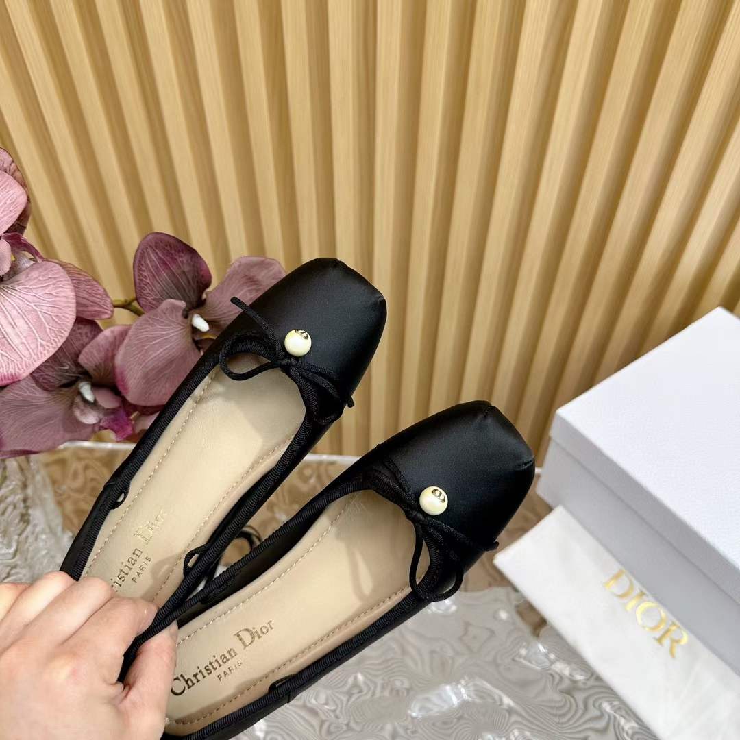 Dior Women CD D-Joy Ballet Flat Black Satin Grosgrain