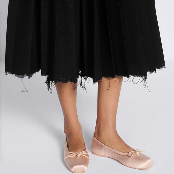 Dior Women CD D-Joy Ballet Flat Pink Beige Satin Grosgrain