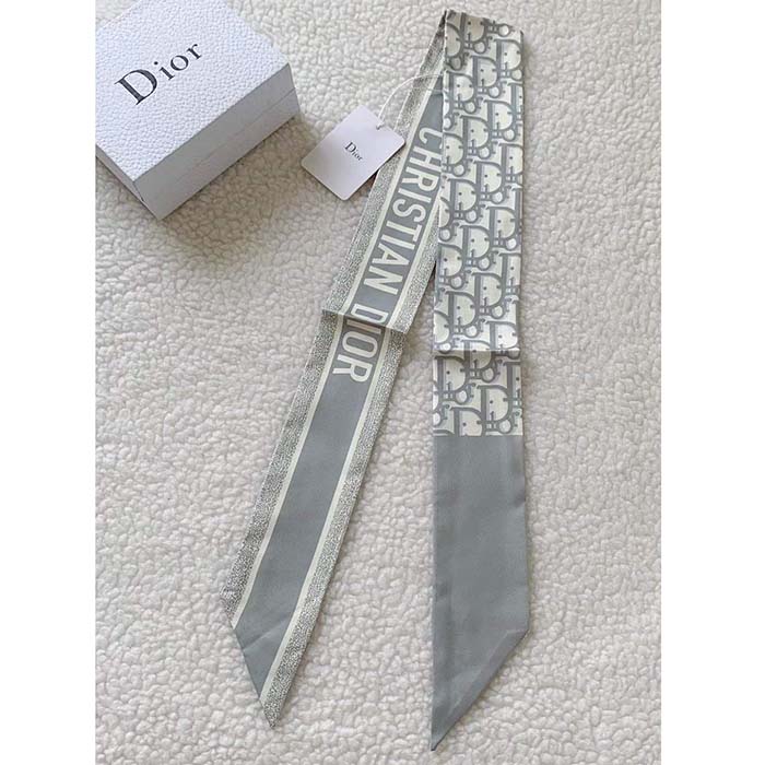 Dior Women CD Dior Oblique Mitzah Scarf Gray Silk Twill
