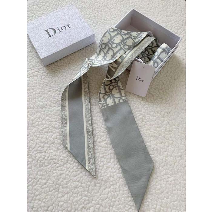 Dior Women CD Dior Oblique Mitzah Scarf Gray Silk Twill