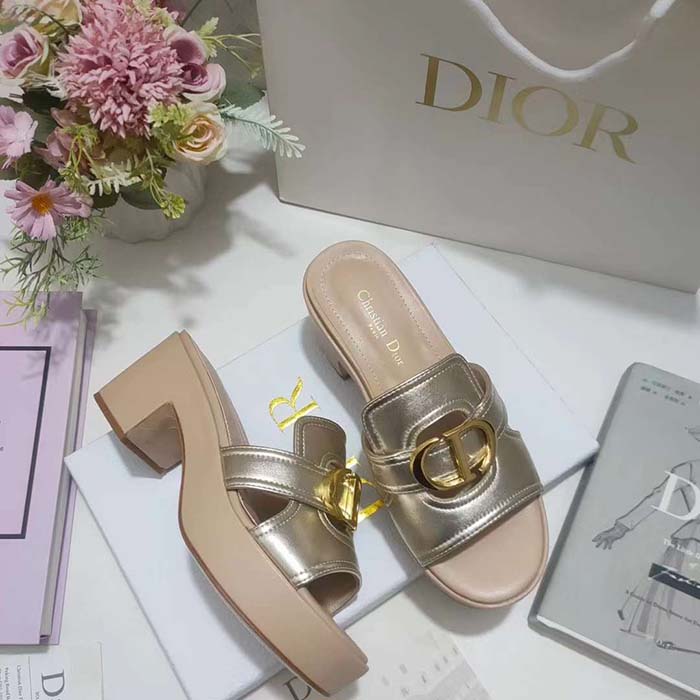 Dior Women CD Dior Or 30 Montaigne Heeled Slide Laminated Calfskin