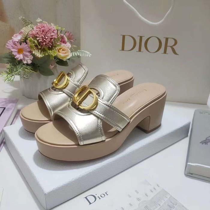 Dior Women CD Dior Or 30 Montaigne Heeled Slide Laminated Calfskin
