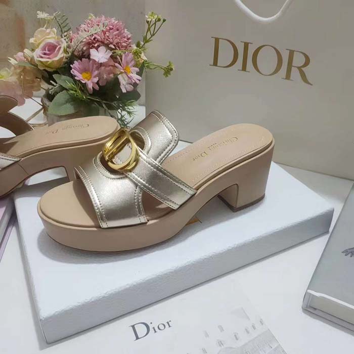 Dior Women CD Dior Or 30 Montaigne Heeled Slide Laminated Calfskin
