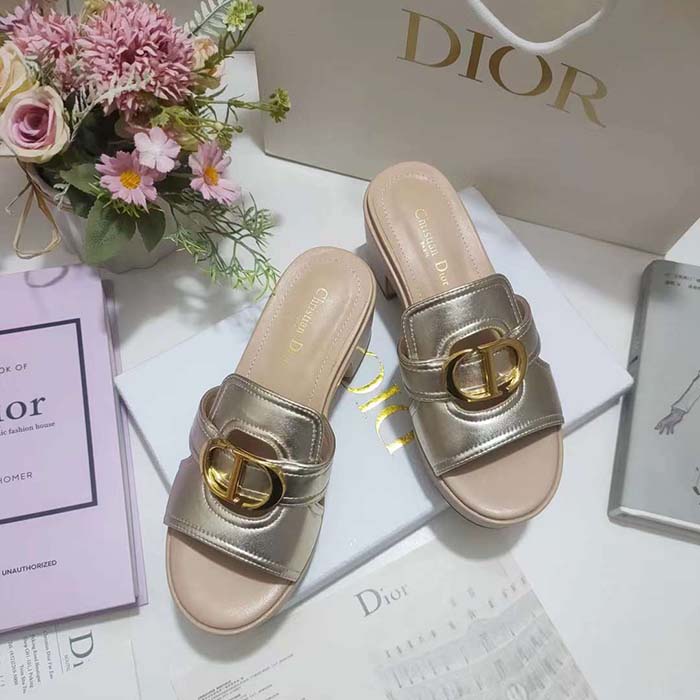 Dior Women CD Dior Or 30 Montaigne Heeled Slide Laminated Calfskin