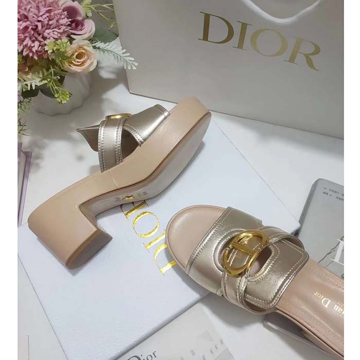 Dior Women CD Dior Or 30 Montaigne Heeled Slide Laminated Calfskin