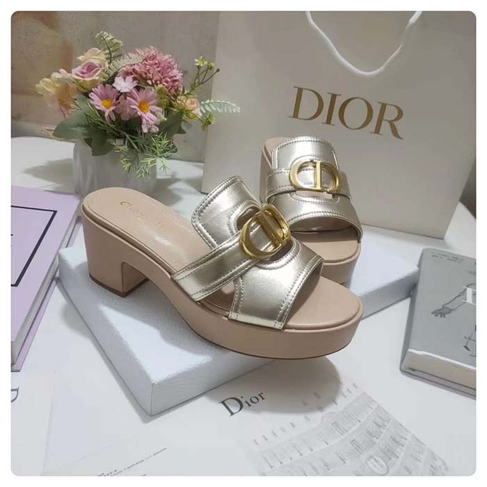 Dior Women CD Dior Or 30 Montaigne Heeled Slide Laminated Calfskin