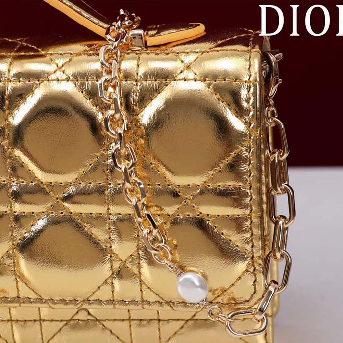 Dior Women CD Dior Or My Dior Mini Bag Gold Metallic Crinkled Cannage Calfskin