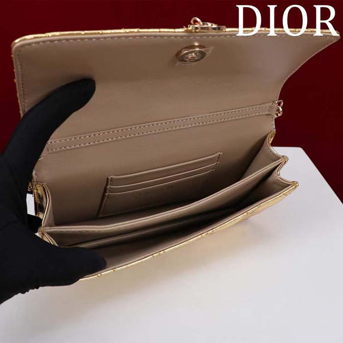 Dior Women CD Dior Or My Dior Mini Bag Gold Metallic Crinkled Cannage Calfskin