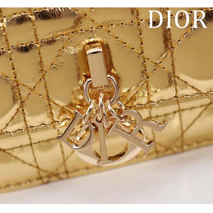 Dior Women CD Dior Or My Dior Mini Bag Gold Metallic Crinkled Cannage Calfskin