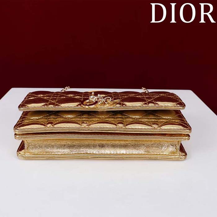 Dior Women CD Dior Or My Dior Mini Bag Gold Metallic Crinkled Cannage Calfskin