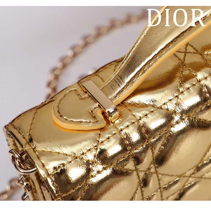 Dior Women CD Dior Or My Dior Mini Bag Gold Metallic Crinkled Cannage Calfskin