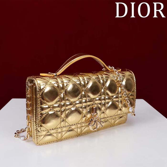 Dior Women CD Dior Or My Dior Mini Bag Gold Metallic Crinkled Cannage Calfskin