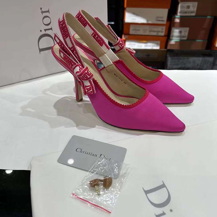 Dior Women CD J’Adior Slingback Pump Passion Pink Embroidered Cotton