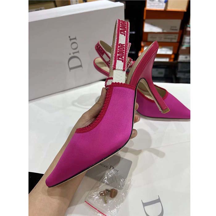 Dior Women CD J’Adior Slingback Pump Passion Pink Embroidered Cotton