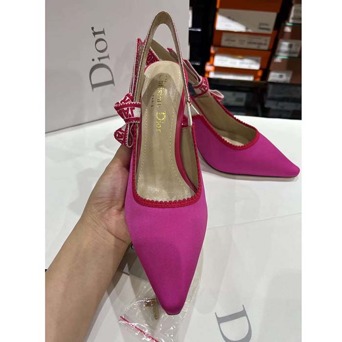 Dior Women CD J’Adior Slingback Pump Passion Pink Embroidered Cotton