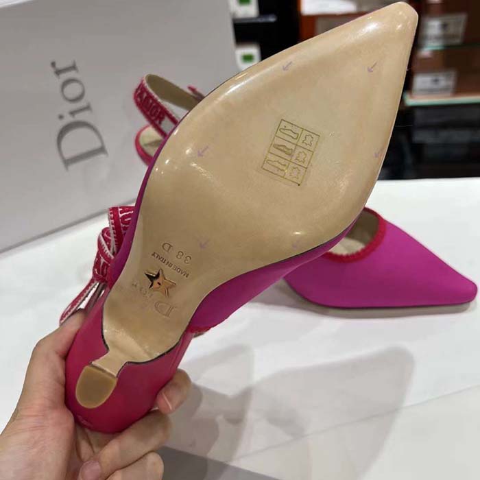 Dior Women CD J’Adior Slingback Pump Passion Pink Embroidered Cotton