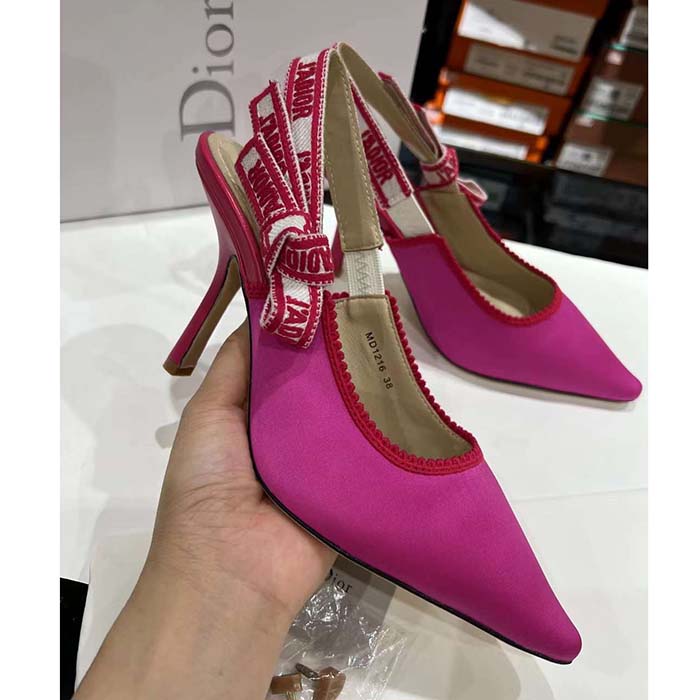 Dior Women CD J’Adior Slingback Pump Passion Pink Embroidered Cotton