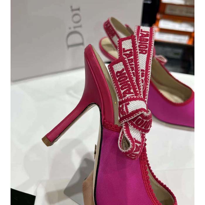 Dior Women CD J’Adior Slingback Pump Passion Pink Embroidered Cotton