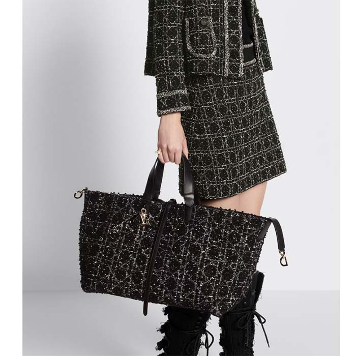 Dior Women CD Large Dior Toujours Bag Black Cannage Tweed