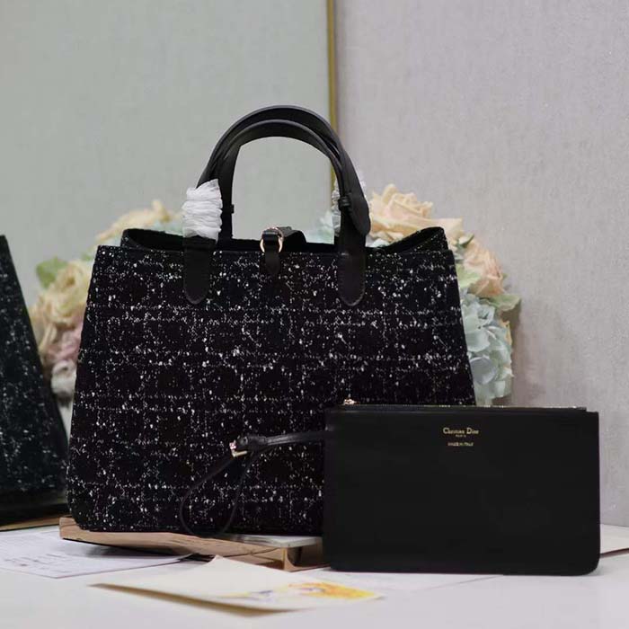 Dior Women CD Large Dior Toujours Bag Black Cannage Tweed