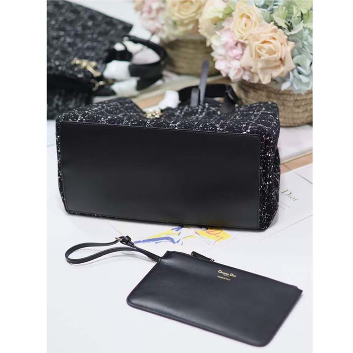Dior Women CD Large Dior Toujours Bag Black Cannage Tweed
