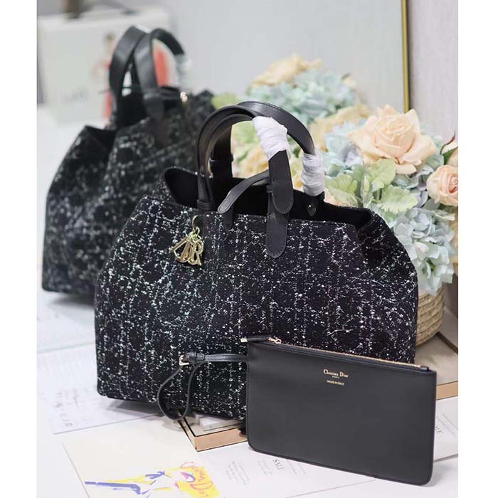 Dior Women CD Large Dior Toujours Bag Black Cannage Tweed