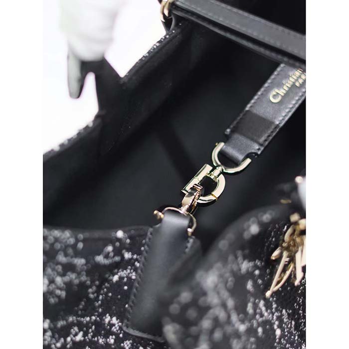 Dior Women CD Large Dior Toujours Bag Black Cannage Tweed