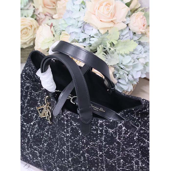 Dior Women CD Large Dior Toujours Bag Black Cannage Tweed