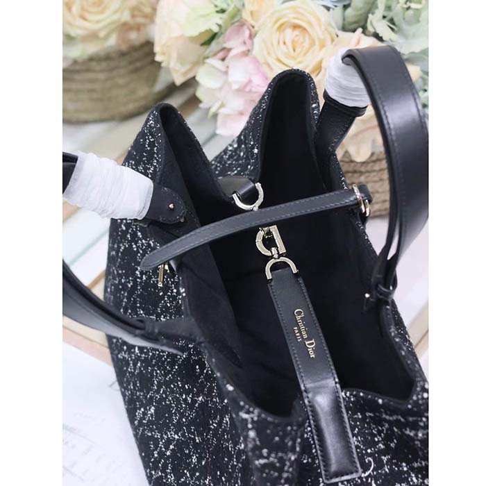Dior Women CD Large Dior Toujours Bag Black Cannage Tweed