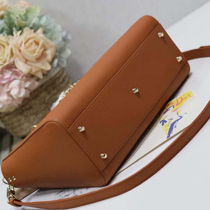 Dior Women CD Large Lady D-Sire Bag Dark Brandy Bull Leather