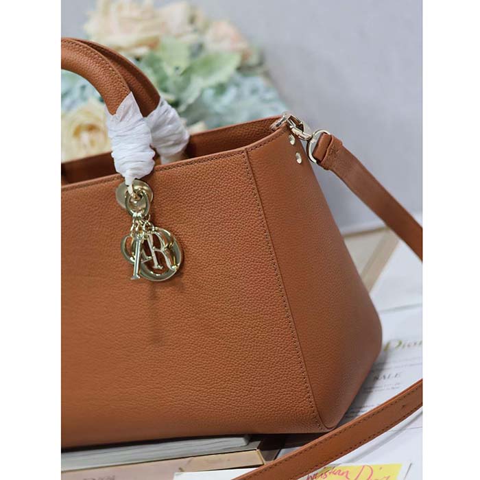 Dior Women CD Large Lady D-Sire Bag Dark Brandy Bull Leather