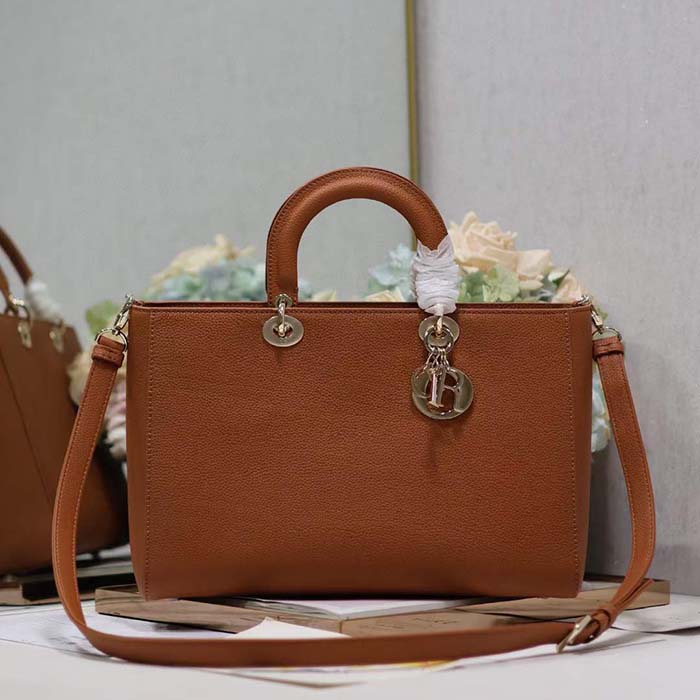 Dior Women CD Large Lady D-Sire Bag Dark Brandy Bull Leather