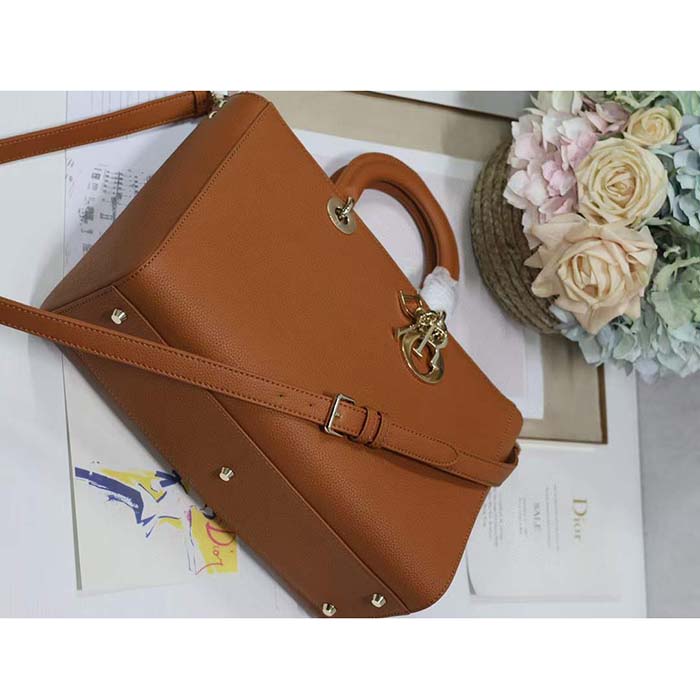 Dior Women CD Large Lady D-Sire Bag Dark Brandy Bull Leather