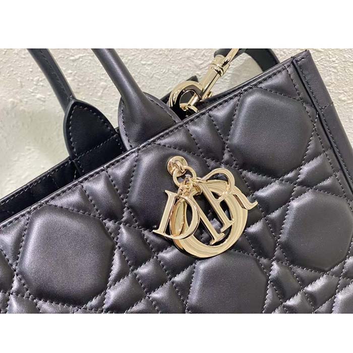 Dior Women CD Medium Dior Book Tote Black Macrocannage Calfskin