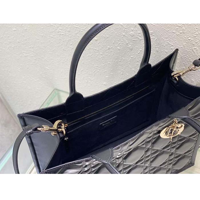 Dior Women CD Medium Dior Book Tote Black Macrocannage Calfskin