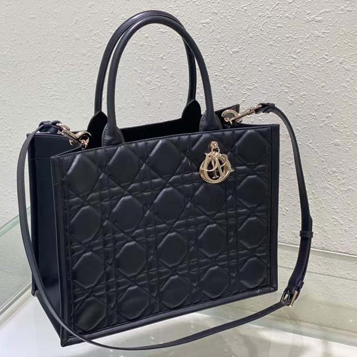 Dior Women CD Medium Dior Book Tote Black Macrocannage Calfskin