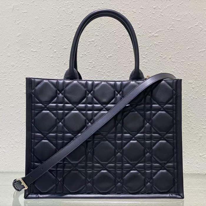 Dior Women CD Medium Dior Book Tote Black Macrocannage Calfskin