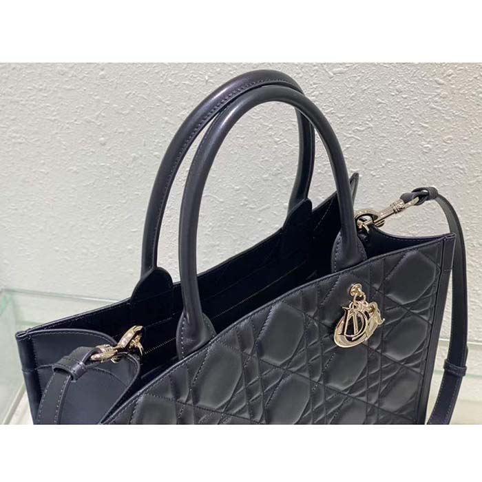 Dior Women CD Medium Dior Book Tote Black Macrocannage Calfskin