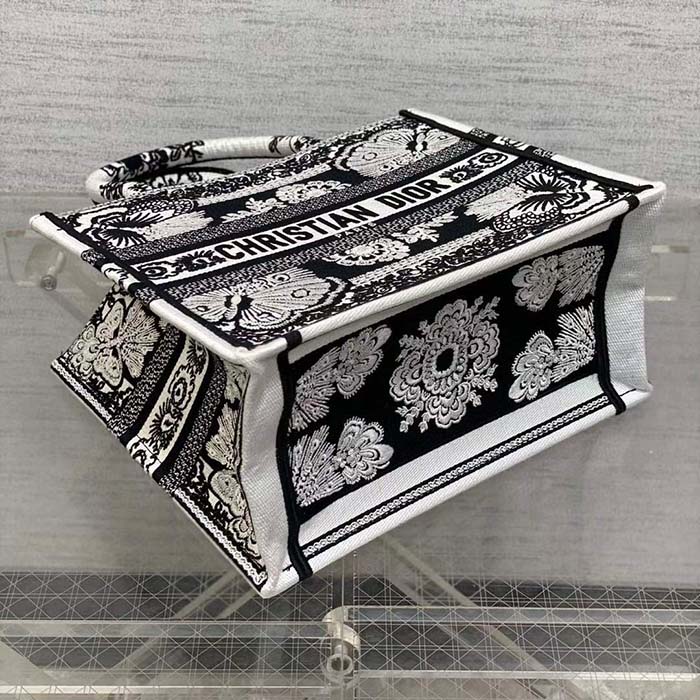 Dior Women CD Medium Dior Book Tote Black White Butterfly Bandana Embroidery