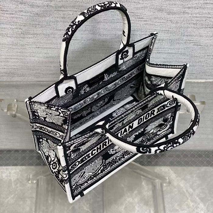 Dior Women CD Medium Dior Book Tote Black White Butterfly Bandana Embroidery